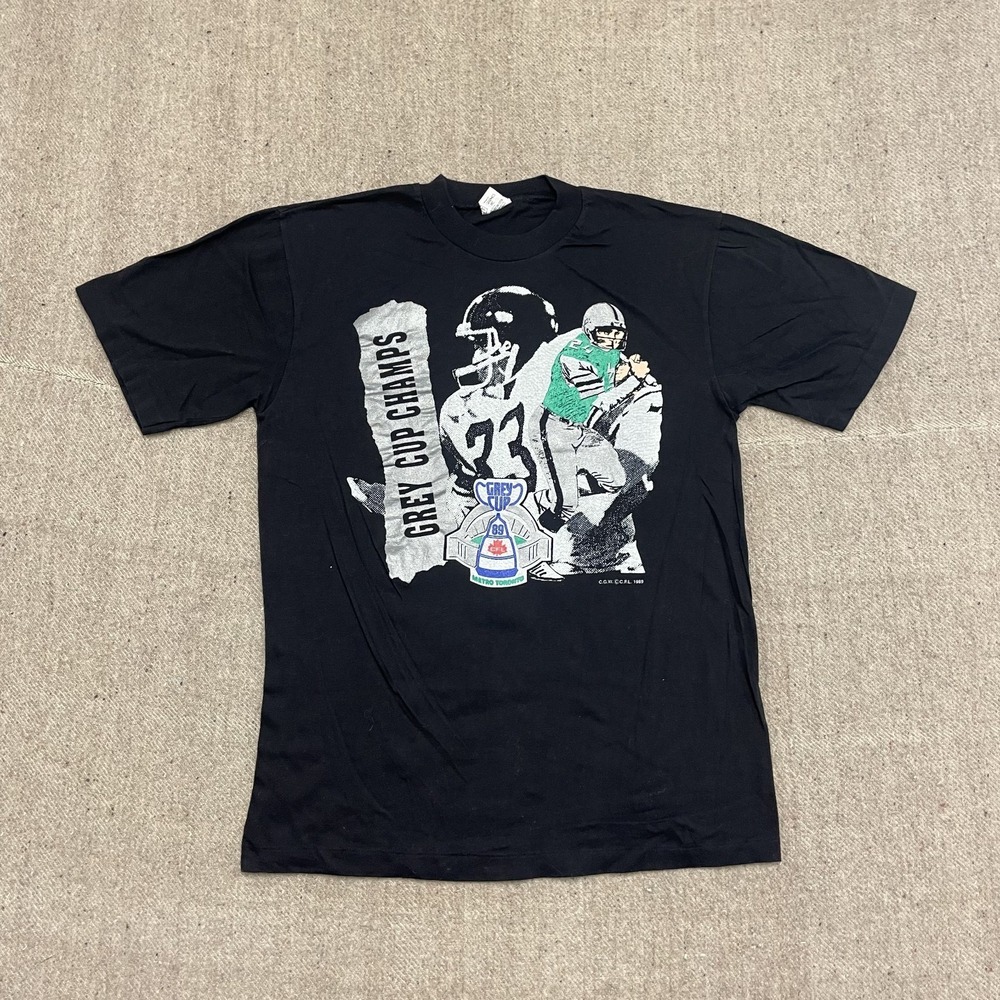 Vintage‎ Grey Cup Champs T Shirt Men Medium Black 80s Waves Canadian Graphics